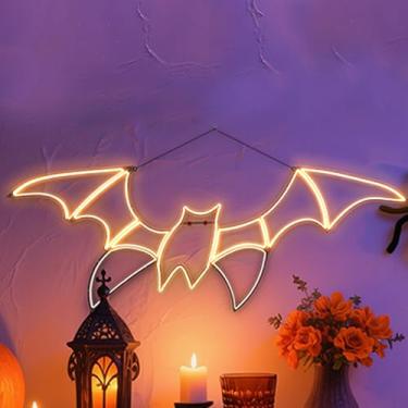 Imagem de Beatineon Luzes neon LED dinâmicas 2D, 96,5 cm x 35,5 cm, placa neon morcego para Halloween, Natal, decoração de parede, quarto, presente infantil, sala de estar, bar, festa e casamento