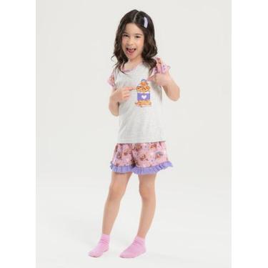 Imagem de Pijama Verão Menina Mescla Blusa e Shorts com Babado Cachorrinhos - Mo