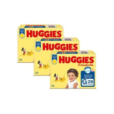 Imagem de Kit 3 Fralda Huggies Proteção Dia Tamanho G 28 Unidades Descartáveis