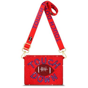 Imagem de Bolsa feminina com contas para o dia do jogo, branca, azul, bolsa de ombro, bolsa de ombro transversal, acessórios de futebol americano, roupas de presente, Vermelho, azul