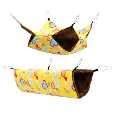 Imagem de bigjvbfv 2 peças Rede para furões de poliéster para porquinhos-da-índia com laço e túnel, acessórios práticos de gaiola para animais de estimação para esquilo papagaio (amarelo)