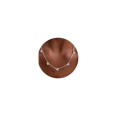 Imagem de VRIUA Colares femininos - Colar de corrente delicada banhado a ouro 14K com cinco pingentes: diamante, laço, floco de neve, cruz, flor, trevo, borboleta, coração, estrela de Davi e joia moderna