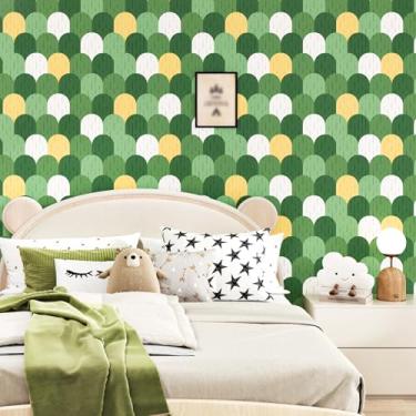Imagem de Mangoloo Papel de parede verde moderno boho geométrico papel de parede arcos arte mural de parede para quarto banheiro abstrato removível papel de contato autoadesivo para armários e gavetas 44,5 x