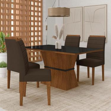 Imagem de Mesa 1,36 Biella Com 4 Cadeiras Estofadas Freijó/pto/sd Marrom - M.a