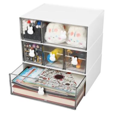 Imagem de Caixa de armazenamento de gavetas, caixa de armazenamento empilhável de mesa variada com alça, para maquiagem, penteadeira, mesa, escritório, organização de banheiro (alta)