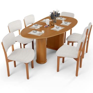 Imagem de Mesa Para Sala de Jantar Ourense com 06 Cadeiras Sala de Jantar Dara L02 Bouclê Cru - Lyam Decor