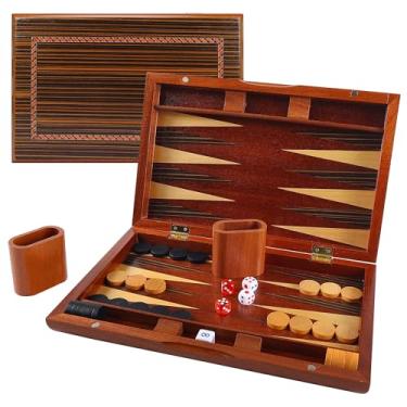 Imagem de Offelec Wooden Backgammon Set, 13 Inches Backgammon Board Game Set with 32 Backgammon Pieces, 5 Dice & 2 Cups - Classic Strategy Game for Kids Adults Package