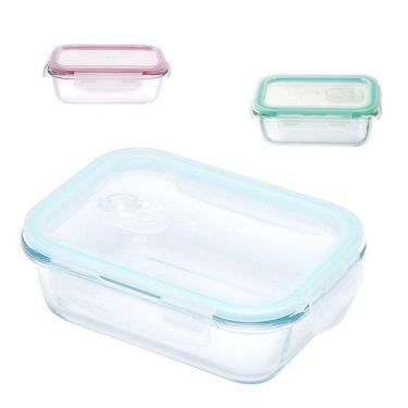 Imagem de Pote de vidro hermético marmita 1040ml microondas retangular