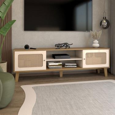 Imagem de Rack para TV Até 75 Polegadas Retro 2 Portas Carvalho/Off White - Panorama Móveis