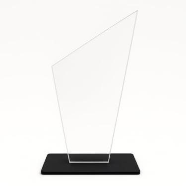Imagem de Kit Troféu Cristal em Acrílico Transparente, 10x18cm, Base Preta Fosca, Corte a Laser, Design Moderno, Elegante e Personalizável (3)
