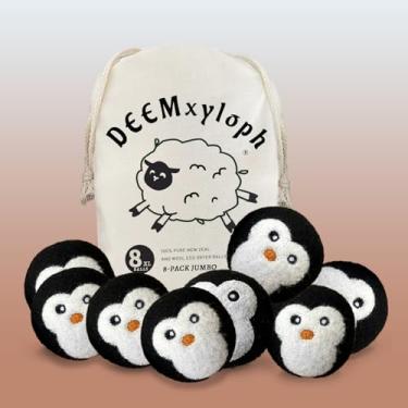 Imagem de DEEMxyloph Conjunto de 8 bolas de secador em forma de pinguim, substituto de condicionador de tecido reutilizável, paleta preto-branco-cinza, economia de energia o ano todo antiestático para casacos