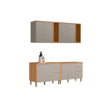 Imagem de Cozinha Modulada Completa Allure 4 Peças (2Aéreos+2Balcões) CP25 Jequitiba/Gris Fosco - Linea Brasil