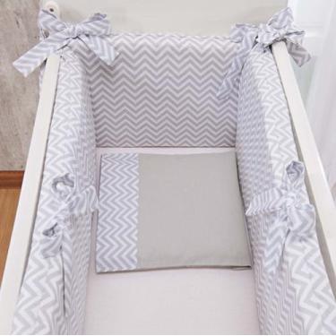 Imagem de Kit para Mini Berço Bebê Menino Chevron cinza e branco Para colchao de