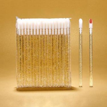 Imagem de 50 aplicadores descartáveis para varinhas labiais – pincel labial, pincel sem fiapos, varinhas de brilho, aplicador de maquiagem, kit de ferramentas de beleza, amarelo