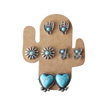 Imagem de Brincos vintage turquesa ocidental, botas de cowgirl, chapéu de cabeça de gado, joias boêmias, Zinco, Turquesa