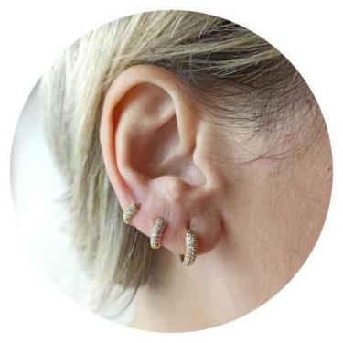 Imagem de Trio de Brincos de Argolas com Pedras Semi Joias Banhado Ouro 18k - St