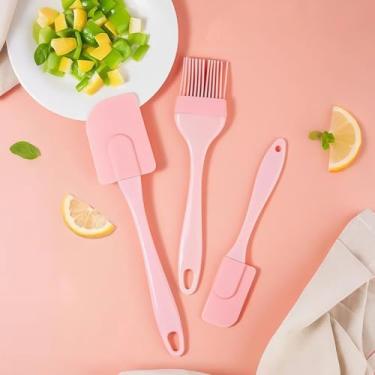 Imagem de Conjunto de 3 espátulas de silicone de borracha, 230 graus, resistente ao calor, panelas antiaderentes para assar, cozinhar, rosa