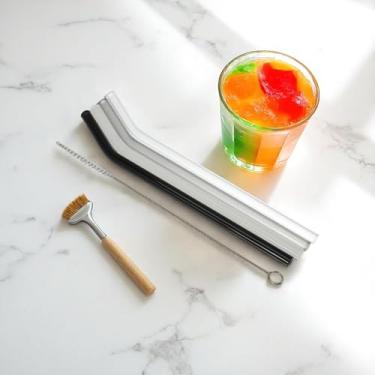 Imagem de Generic 1 conjunto de canudos 4 canudos reutilizáveis com escova de limpeza lavável à mão vidro de borossilicato alto preto branco cinza transparente 20 x 0,8 cm