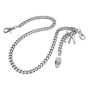 Imagem de Chaveiro punk de motociclista com fecho giratório em formato de caveira transversal, Prata, One Size