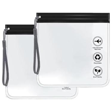 Imagem de Bolsa de maquiagem 2 peças 20 x 20 cm bolsas de higiene pessoal portátil bolsa transparente para líquidos de segurança (preto)