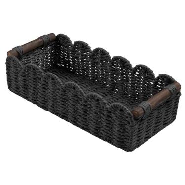 Imagem de Cesto de armazenamento de papel higiênico organizador de balcão de banheiro cestas de vime para organizar cesta fofa para quarto, berçário, cozinha, banheiro, decoração - preta