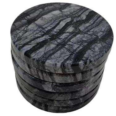 Imagem de YONGHEE Conjunto de 6 porta-copos de mármore preto, porta-copos de mármore redondos elegantes e modernos para decoração de mesa de café, porta-copos de pedra semiabsorvente para bebidas, 10 cm