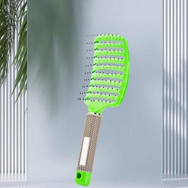Imagem de Escova de cabelo com pente de massagem, curvada, ventilada, secagem rápida, para mulheres e homens, escovas de cabelo desembaraçadoras para cabelos cacheados secos e molhados, verde, 7