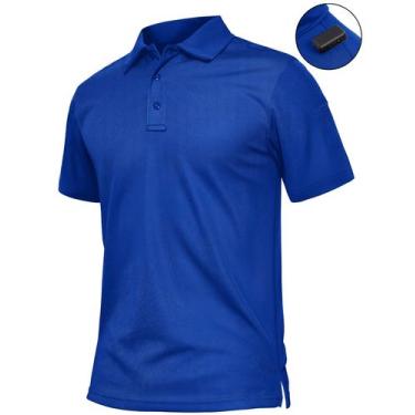 Imagem de Camisas polo táticas TACVASEN para homens UPF 50+ azul tamanho S
