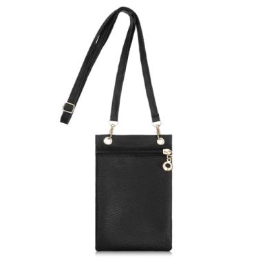 Imagem de Zelphvt Bolsa transversal para celular, bolsa de couro PU com alça de ombro para compras e viagens, preta