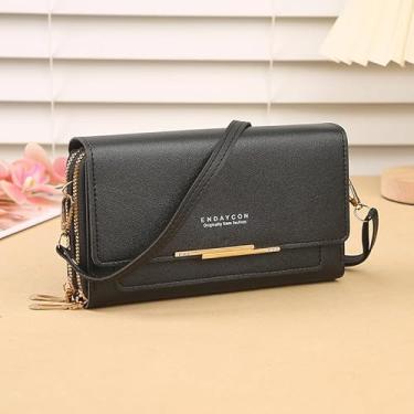 Imagem de Bolsa transversal pequena para mulheres, bolsa para celular, bolsa de ombro feminina, carteira com compartimentos para cartão de crédito, Preto, Medium, Preto