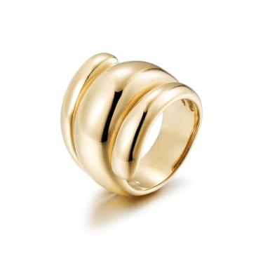 Imagem de CIUNOFOR Anéis de declaração grossos para mulheres, anel de cúpula de aço inoxidável banhado a ouro 14K, presente de joia de cúpula retrô de banda larga, anel moderno ajustável, não mancha, tamanho 6