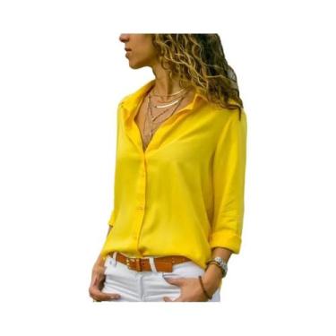 Imagem de Camisa Vintage Feminina De Outono Com Gola Polo Solta Com Botões Blusa