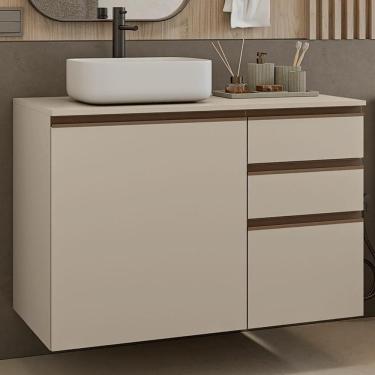 Imagem de Gabinete Suspenso Para Banheiro 100cm 1 Porta 3 Gaveta Nice Madesa 03 Crema