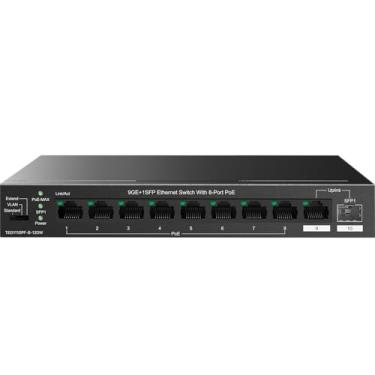 Imagem de Tenda Switch Poe Não Gerenciável Teg1110Pf Com 8 Portas Poe+ A 120 W, 8 Portas Gigabit Poe Compatível Com Dispositivos Ieee 802.3Af/At, Com 1 Porta Gigabit De Uplink E 1 Slot Sfp, Proteção Vitalíci