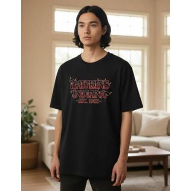 Imagem de Camiseta 100% Algodão Stranger Things Hawkins - sneko, Preto, P blusin