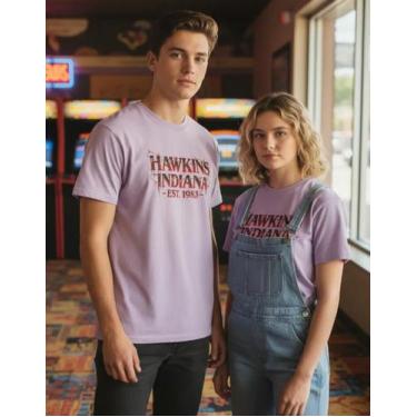 Imagem de Camiseta 100% Algodão Stranger Things Hawkins - sneko, Lilás, G blusin