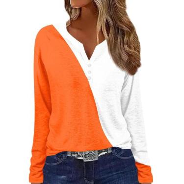 Imagem de Camisetas COTECRAM de manga comprida para mulheres com decote em V