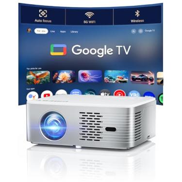 Imagem de Projetor Google TV com suporte 4K – Projetor inteligente CiBest com WiFi 6 e Bluetooth, proyector de filmes ao ar livre, motor óptico totalmente selado, projetor de teto doméstico 3000 ANSI com foco