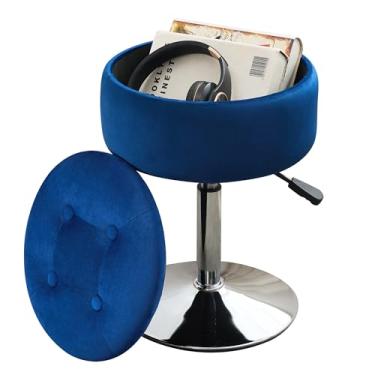 Imagem de Xenothos Cadeira giratória otomana com armazenamento para sala de maquiagem, cadeira de penteadeira, altura ajustável, azul veludo