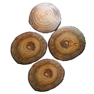 Imagem de LUMINFLY Bases de decoração de mesa de madeira, 4 peças, porta-copos de madeira de cânfora para pintura DIY, anéis de madeira natural trabalhados, 15 a 17 cm, centros de mesa de madeira rústica ideais