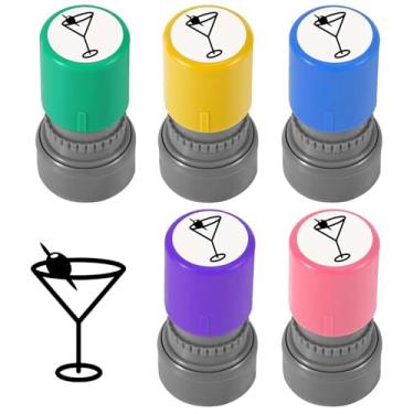 Imagem de Pacote com 5 carimbos Martini, carimbo de mão de borracha autotinta, carimbo de vidro Martini, perfeito para marcar em festas, festivais e eventos de pub