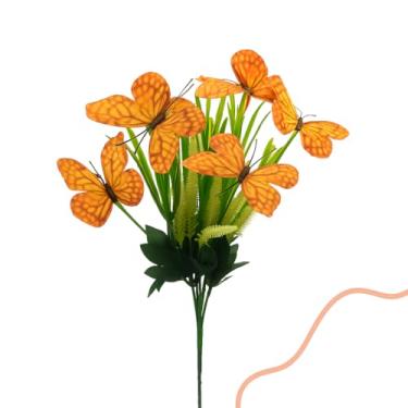 Imagem de Buquê Borboletas Colorida 40cm Floral Artificial Decoração (Laranja)