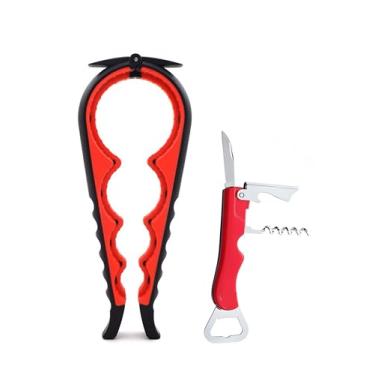 Imagem de Zmingxuan Abridor de garrafa multifuncional 7 em 1, abridor de lata de cozinha com saca-rolhas, abridor de frascos e abridor de latas para mãos fracas, idosos com artrite e qualquer pessoa com baixa