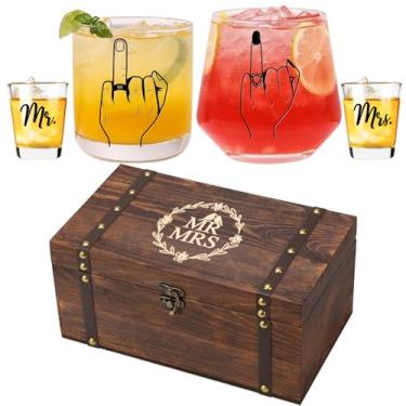 Imagem de comfit Presente de noivado para casais - Taças de vinho Sr. e Sra. Presentes de casamento para marido e esposa, presente de chá de panela para noiva