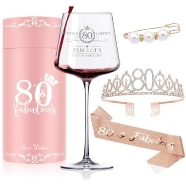 Imagem de Cyrelwing Presentes de aniversário de 80 anos Presentes personalizados para mulheres Taça de vinho 80 anos