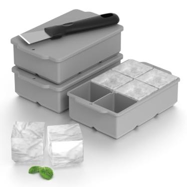 Imagem de Bandeja grande de silicone para cubos de gelo, pacote com 3, molde quadrado Ottkids para cubos de gelo, bandejas de gelo para freezer com tampa para uísque, comida de bebê, livre de BPA, fácil