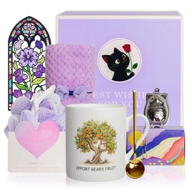 Imagem de Lovift Cestas de presente de aniversário para mulheres, caneca de café divertida com mudança de cor de laranjeira, xícara de chá de cerâmica legal, conjunto de presente de Natal para melhor amiga, mãe