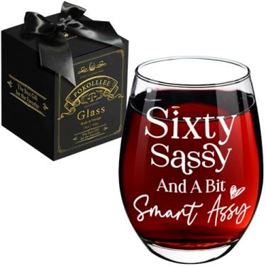 Imagem de Presentes de aniversário de 60 anos para mulheres - Sessty Sassy And A Bit Smart Assy Copo de vinho Presentes de aniversário de 60 anos para mulheres, mãe, avó, esposa, filha, irmã, amiga, tia, mulher