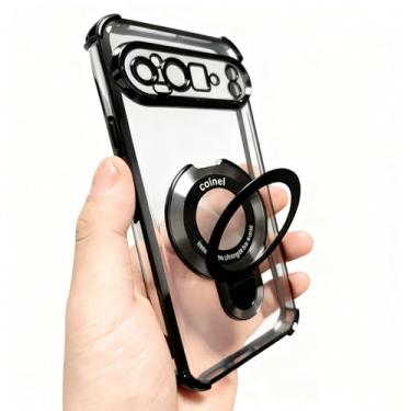 Imagem de Buliangren Capa compatível com Google Pixel 9 pro XL, capa macia protetora com suporte de anel, capa transparente para celular para Pixel 9 Pro XL com protetor de tela de vidro temperado [2 peças]