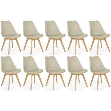 Imagem de Conjunto 10 Cadeiras De Jantar Eames Wood Leda Design Estofada - Nude